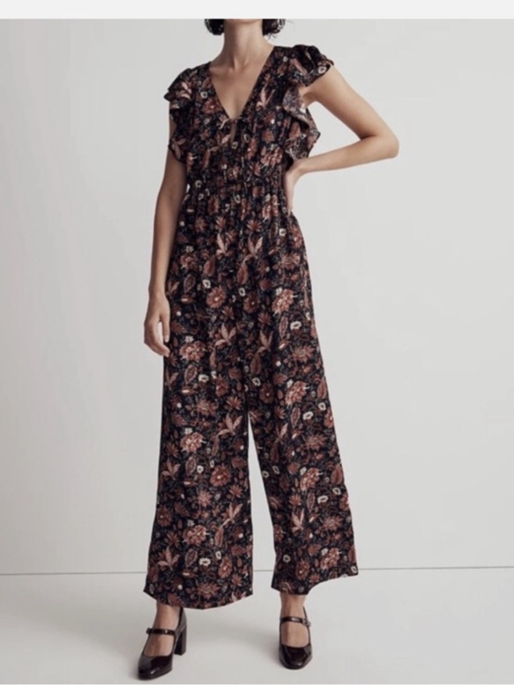 Madewell Pampas Blooms Deep V Ruffled Jumpsuit
